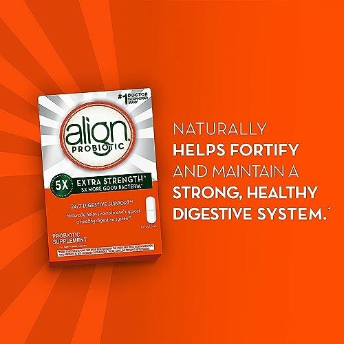 Align Probiotic supplement box with text promoting digestive health benefits.
