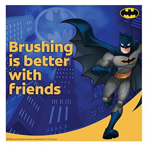 Batman promoting brushing with friends.